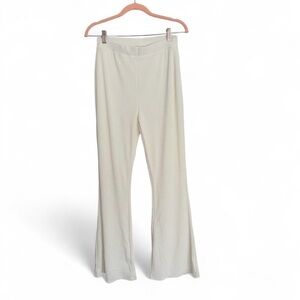 Mooloola cream elastic waist ribbed low rise flare lounge beach pants 12